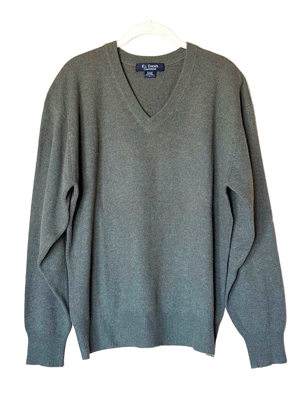 El Daws Cashmere Sweater Dark Green V Neck Men's L Soft Luxury Knit